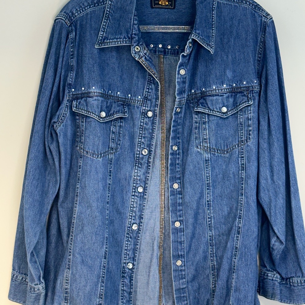 Route 66 Denim Blue Women's Jacket with rhinestone diamond embellishment